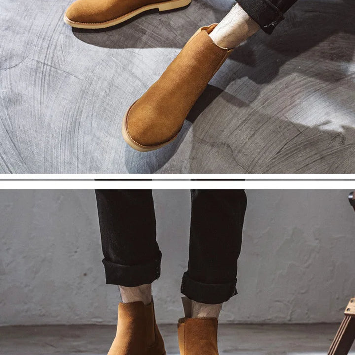 Man Retro Suede Genuine Leather Chelsea Boots Men Fashion Short Ankle Boot Casual British Style High-Top Shoes