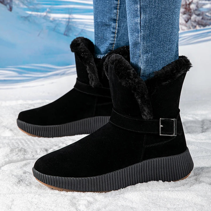New Fashionable Bow Round Toe Elegant Snow Boots Winter Flat Wear-resistant Soft Students Plus Velvet Warm Women's Shoes
