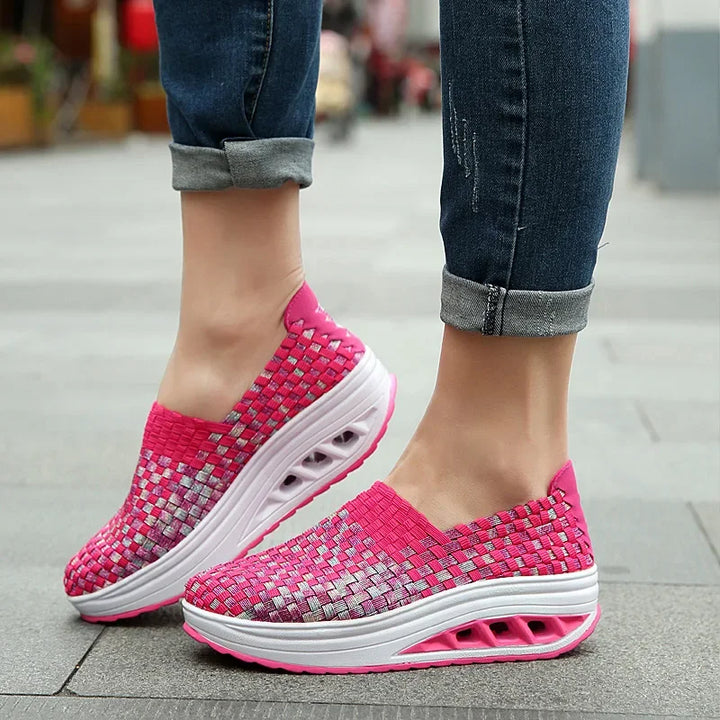 Women Sneakers Casual Wedges Increased Platform Shoes Woman Woven Breathable Sneakers Tenis Shoes Zapatillas Chaussure Femme
