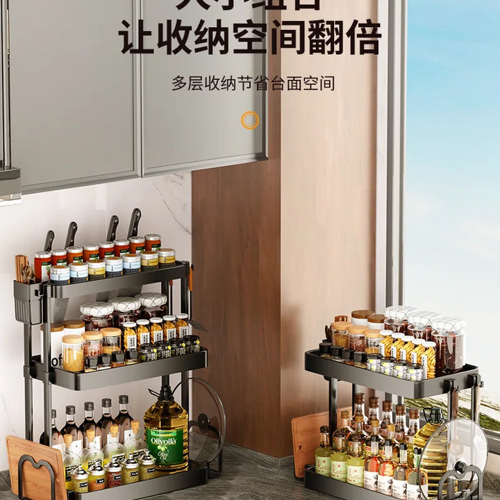 Kitchen Storage Rack, Multi-Purpose Spice Organizer, Countertop Utensil Holder for Knives, Chopsticks, Oil, Salt, Soy Sauce, Vin