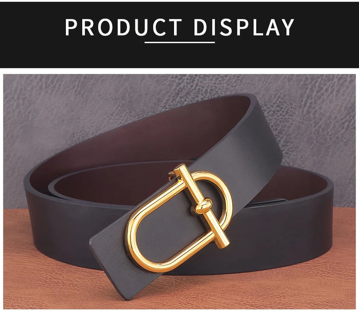 Personality Slide Buckle 3.8cm Cowskin Wide Luxury Strap Men Belts Genuine Leather  Designer Golden Jeans Casual Waistband