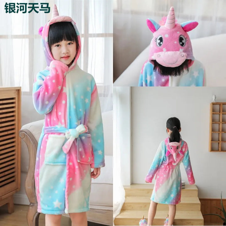 Children Bathrobe For Girls Kigurum Unicorn Pyjamas Kids Colar Fleece Boys Bathrobes Nightgown Baby Sleepwear Hooded Bath Robe
