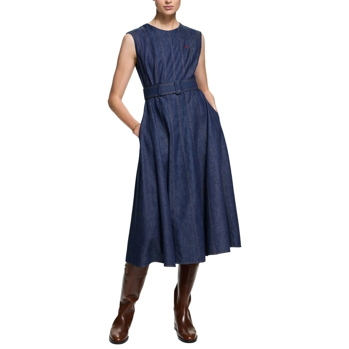 Fashion Sleeveless High Waist Maxi Dress Denim  Elegant O Neck New Office Ladies