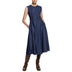 Fashion Sleeveless High Waist Maxi Dress Denim  Elegant O Neck New Office Ladies
