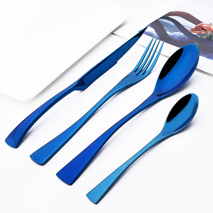 24Pcs Shiny Black Cutlery Set Stainless Steel Dinnerware Sharp Steak Knife Forks Coffee Spoons Tableware Kitchen Silverware Set
