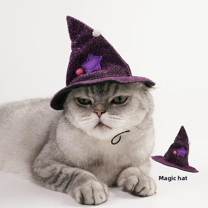 Funny Star Pet Witch Cloak Cloth Soft Halloween Pet Cloak Purple Witch Hat Dog Witch Costume Halloween Atmosphere