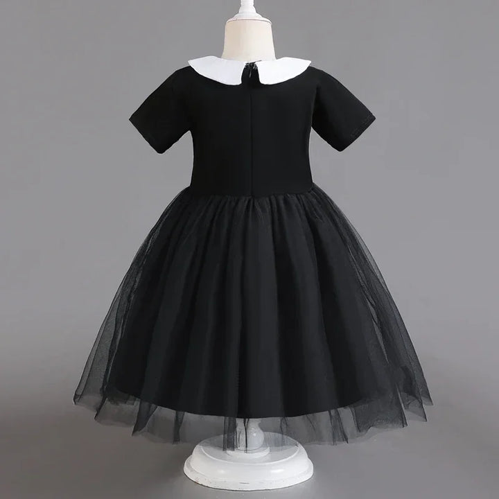 Halloween Carnival Girls Costume Cute Doll Collar Kids Black Gothic Dress Girls Prom Gown Party Wednesday Addams Cosplay Outfits