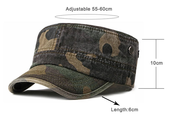 Vintage Camouflage Hats for Men Women Spring Summer Flat Top Baseball Caps Outdoor Camo Cadet Combat Fishing Cap Sunscreen Cap