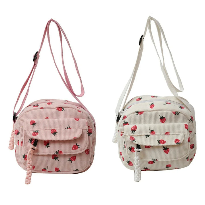 Cute Strawberry Shoulder Bag Casual Zipper Trendy Crossbody Bag Tote Handbag for Women Girls Travel Work Messenger Bag