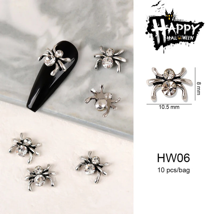 Halloween Alloy Nail Art Charms 3D Ghost Skull Pumpkin Golden Silver Classic Nails Jewelry Ornaments DIY Manicure Accessories