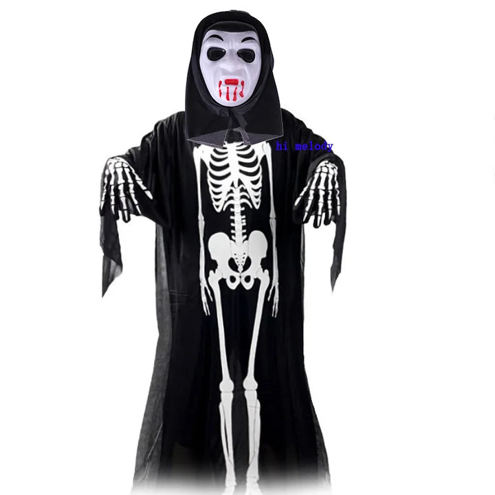 scary halloween costumes adults fantasia cosplay masque LED scream ghost horror mask children black skeleton costume suit