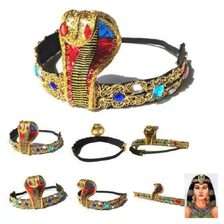 Halloween Egyptian Costume Accessories Egyptian Cobras Headpiece Beaded Tassels Necklace Decoration for Dressing Party
