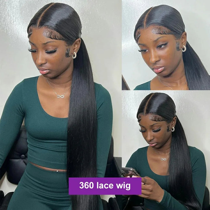 Hidden Strap Straight 360 Lace Front Wigs Human Hair Pre Plucked 12A Glueless Brazilian Virgin Wig With Drawstring HD Full Lace