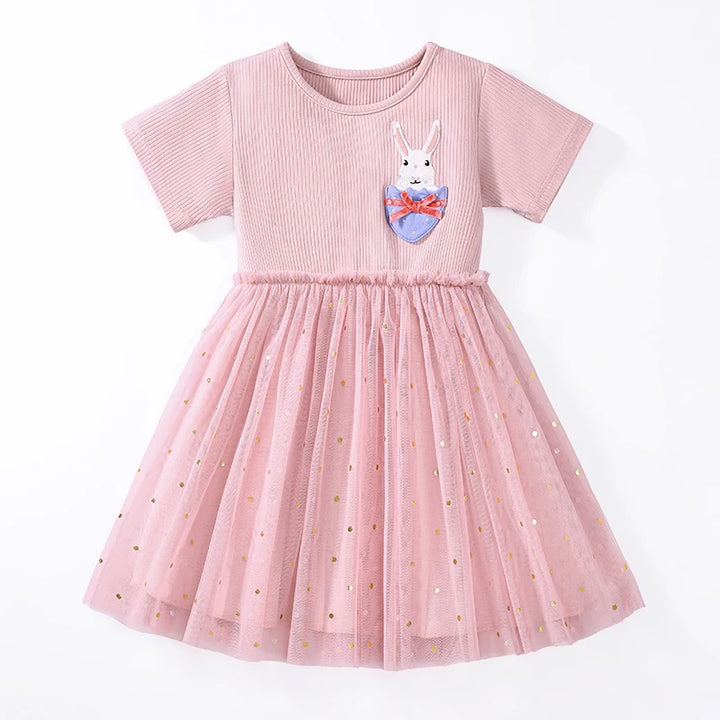 Little maven Children's Clothing Baby Girls New Cotton Embroidered Cartoon Dinosaurs Denim Dresses