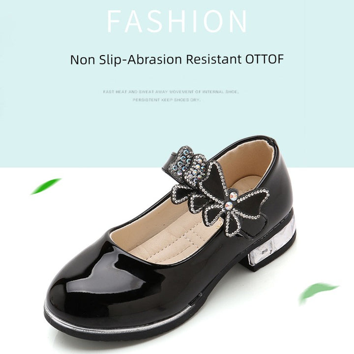 2025 Children's Shoes Girls Black Leather Shoes Performance Shoes Spring & Fall Soft Bottom Children's Single-Layer Shoes Student White Girls Princess Shoes