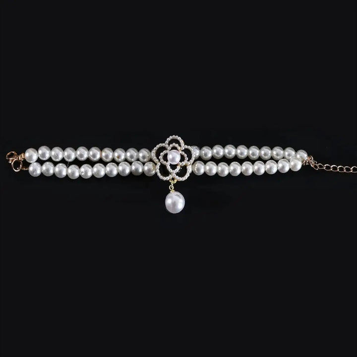 Pet Accessories Double Layer Pearl Pet Necklace Sweet Flower Pendant Cat Neck Chain Adjustable Pet Pearl Collar For Cats Puppy