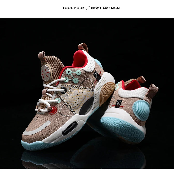 Kids Fashion Sneakers for Boys Leather Breathable Sports Basketball Shoes Lightweight Children School Walking Footwear