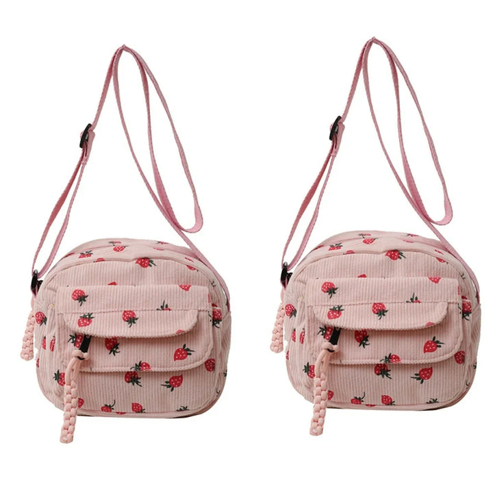 Cute Strawberry Shoulder Bag Casual Zipper Trendy Crossbody Bag Tote Handbag for Women Girls Travel Work Messenger Bag