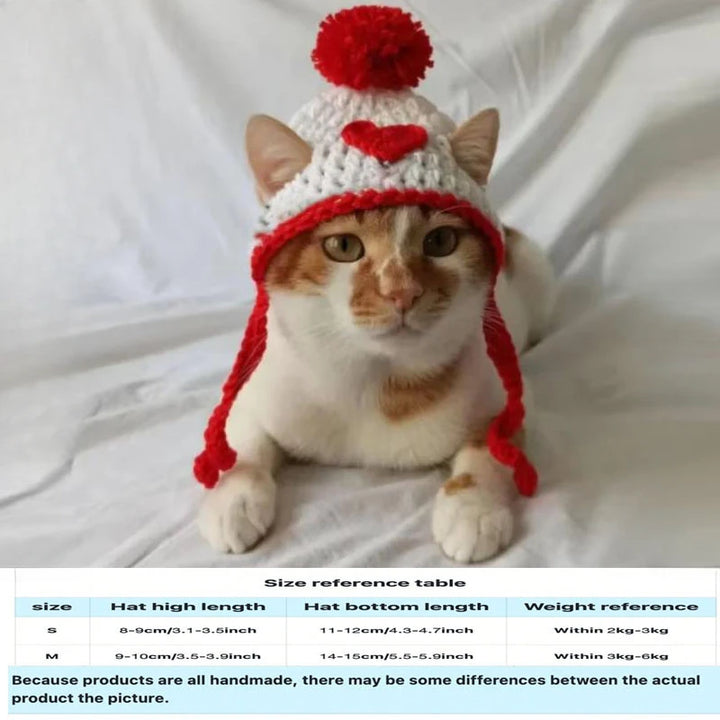 Cute Crochet Pet Hat with Wool Ball - Soft Yarn Cat Dog Costume, Birthday Photo Prop, Warm Winter Hat for Puppy Kitten