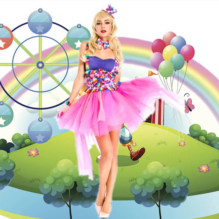 Fun & Full of Color!
Bright candy colors and playful details make this clown dress perfect for Halloween, carnivals, or stage shows. Comfortable and made for smiles.
🤡 Includes: Colorful clown dress + accessories
🎃Halloween, carnival