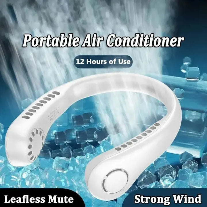 Long endur New Mini Neck Mounted Fan Portable Bladeless Neck Rechargeable Air Cooler 3 Speed Mini Summer Sports Fan Outdoor