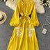 New Spring Autumn Embroidered Dress V-neck Tie Split Retro Indie Folk Style Holiday Beach Long Dress.