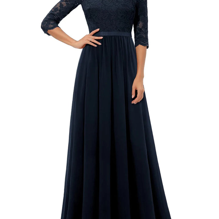 Long Dress Patchwork Lace V-neck Mid-Sleeve Backless Maxi Dress For Women