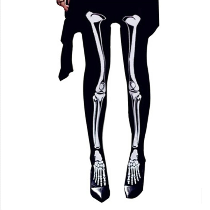Halloween Skeleton Costume Footed Tights Women Funny Scary Stockings Skull Print Pantyhose Leggings for Cosplay Party