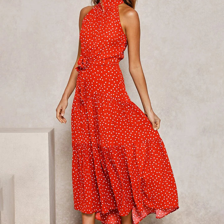 Long Dress Polka Dot Casual Dress Black Sexy Halter Clothes For Women