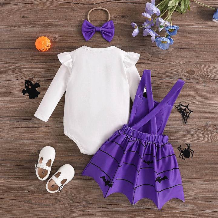 Baby Girls Halloween Clothing Set Cute Ghost Pumpkin Face Applique Suspender Dress with Rompers Carnival Party Cosplay Costume