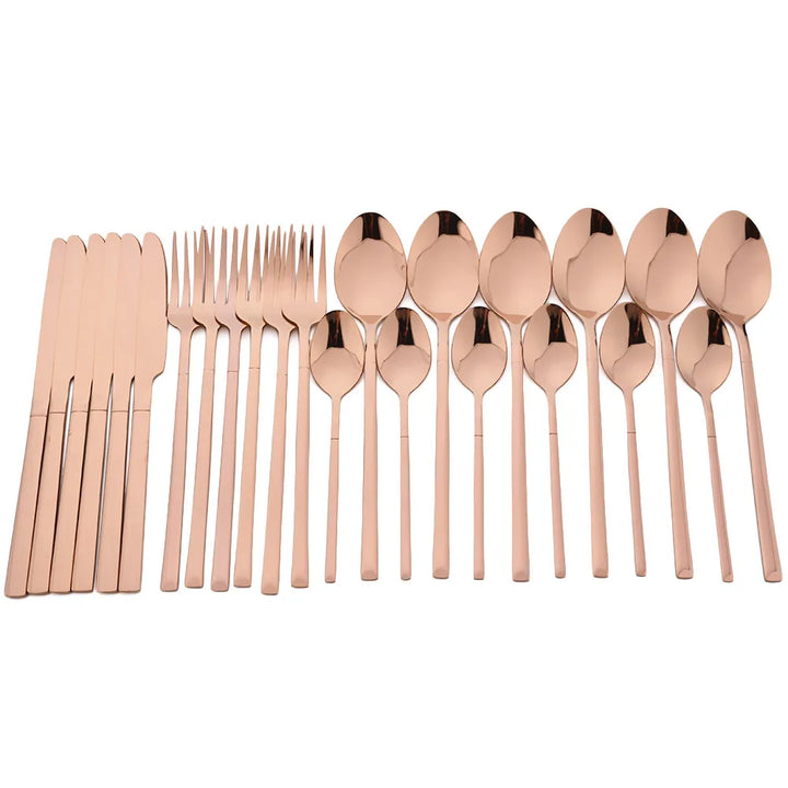 24Pcs Black Dinnerware Set Knife Fork Coffee Spoon Cutlery Set Stainless Steel Flatware Western Kitchen Silverware Tableware