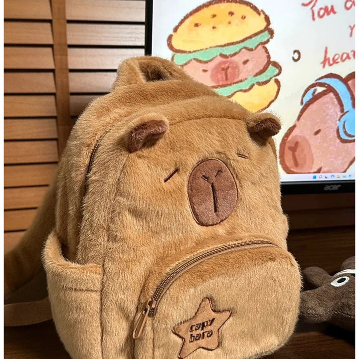 Capybara Plush Backpack Kawaii Fashion Plushie Doll Fur Bag Children's Bag Shoulder Bag Mini Knapsack Bags Gifts For Girlfriend