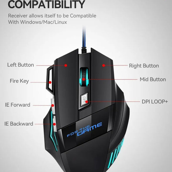 1 PC ITLY New Hyperspeed USB Gaming Mouse RGB Backlit Ergonomic Game Mice 7D Esports Wired Mouse for Laptop PC Gamer