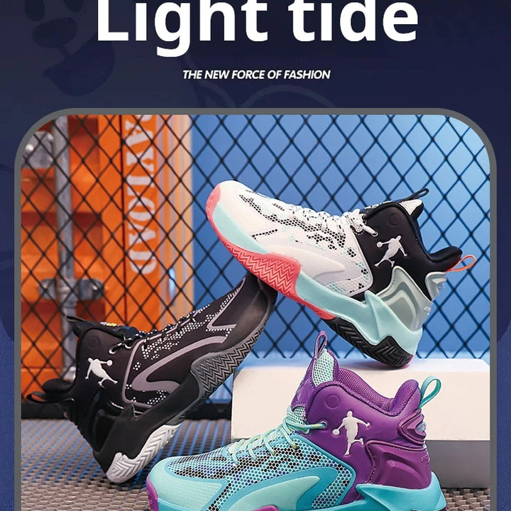 Childrens Basketball Shoes Big Kid Non Slip High-top Sport Training Sneakers Lightweight Outdoor Basketball Boots for Boy Yout