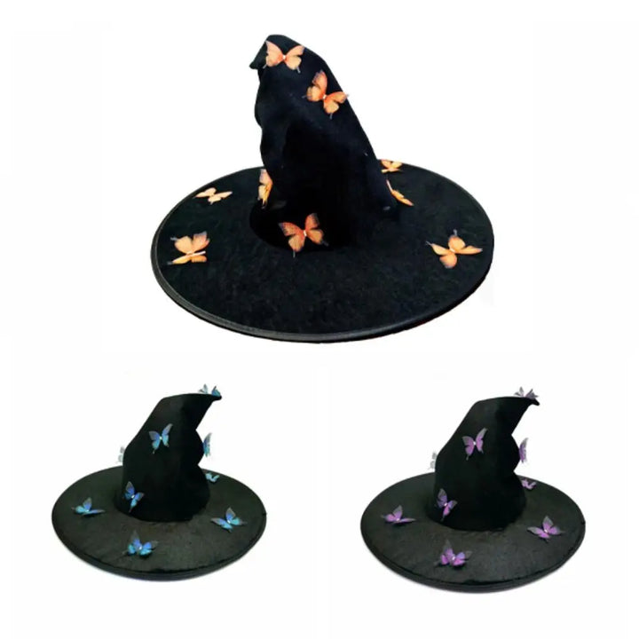 Colorful Halloween Witch Hat Velvet Party Props Butterfly Wizard Cap Cosplay Accessories Halloween Black Cap Dress Up Headgear