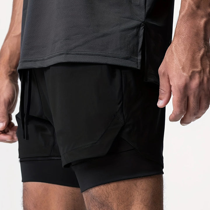 Sports shorts for men, double layered, quarter quick drying, elastic basketball, running training equipment, deep squat fitness,