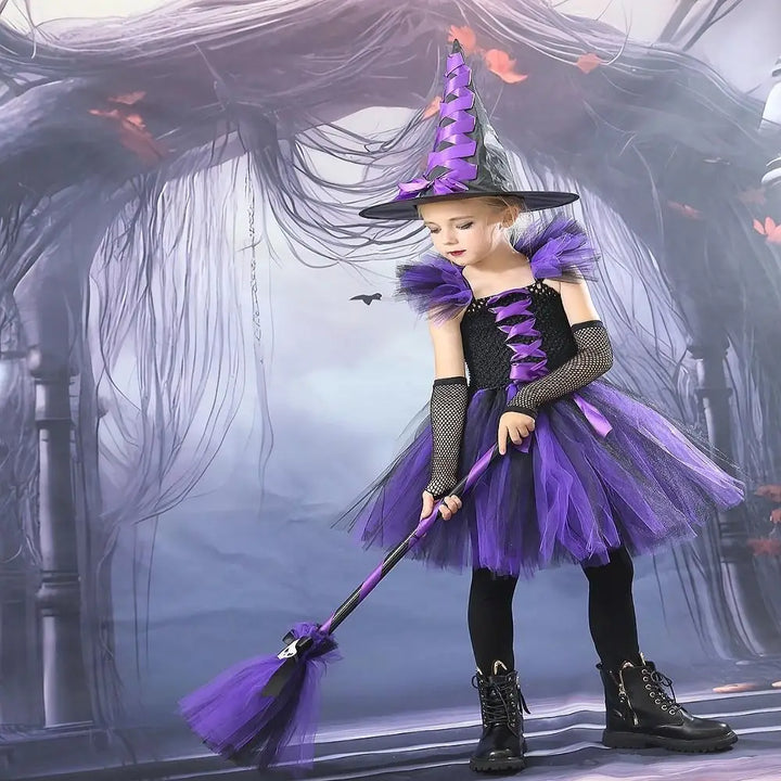 3D Halloween Witch Hat DIY Eye-catching Halloween Broom Ornaments Cartoon Witch Dress Up Ornaments Decor Accessories