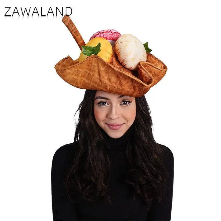 Zawaland Halloween Cosplay Hats Funny Wacky Hot Dog Pizza Caps Halloween Party Costume Accessories Adult Cactus Plants Hats