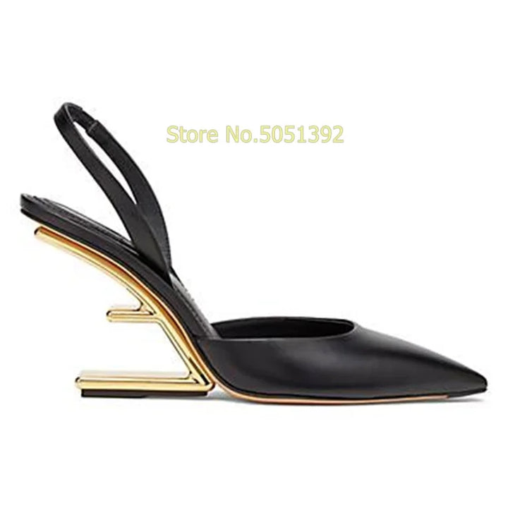 Silver Crystal Back Strap Pumps Strange Style Sexy Pointed Toe Shallow Slip On Fashion 2024 Summer Spring Women Dress Shoes