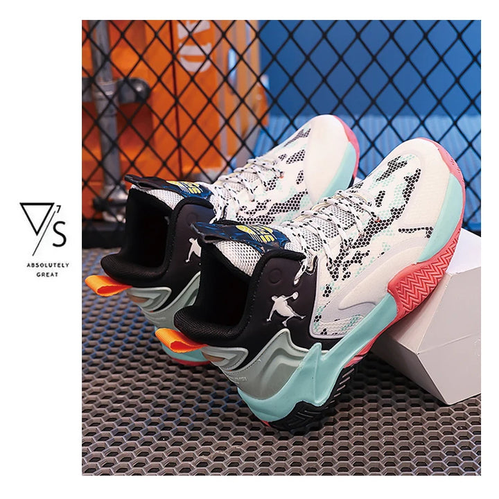 Childrens Basketball Shoes Big Kid Non Slip High-top Sport Training Sneakers Lightweight Outdoor Basketball Boots for Boy Yout