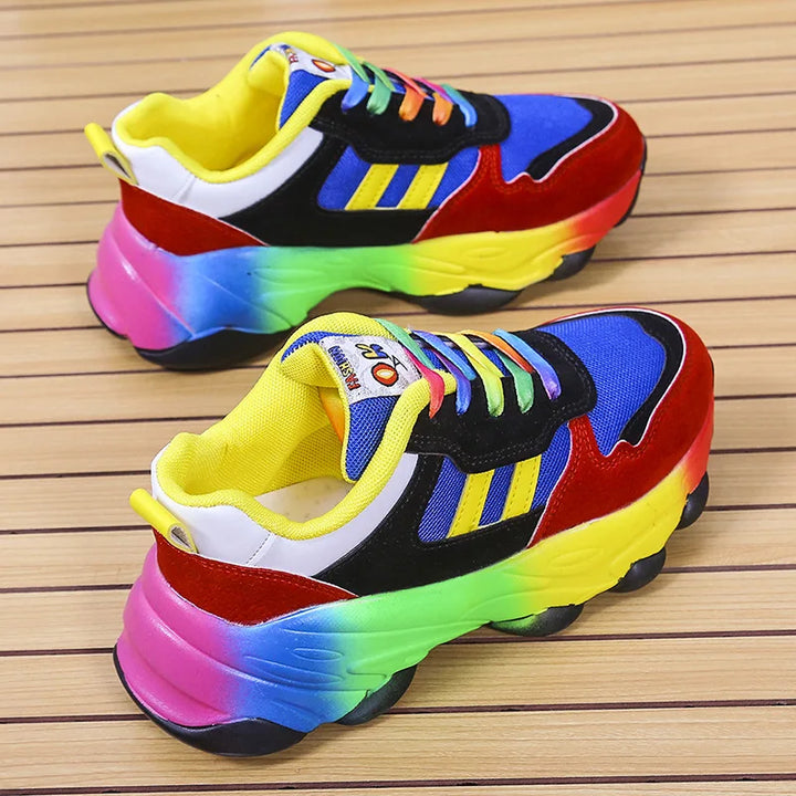 Women's Sneakers Tennis Womens Casual Running Shoes Rainbow Vulcanized Shoes Lace-uos Platform Shoes Comfortable Tenis De Mujer