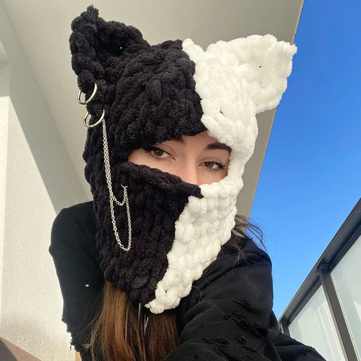 Halloween Funny Rabbit Ears Creative Knitted Hat Beanies Warm Full Face Cover Ski Mask Hat Windproof Balaclava Hat Outdoor Sport