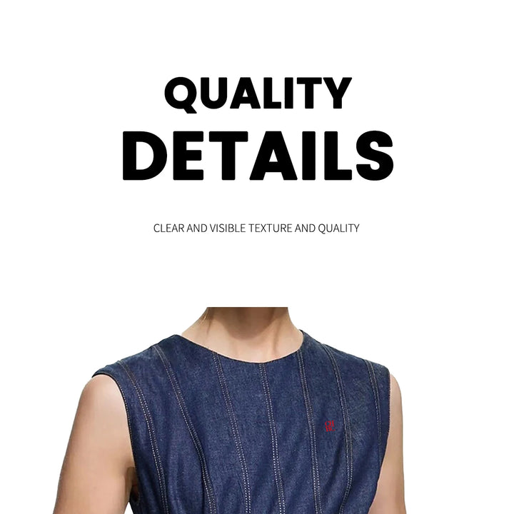 Fashion Sleeveless High Waist Maxi Dress Denim  Elegant O Neck New Office Ladies