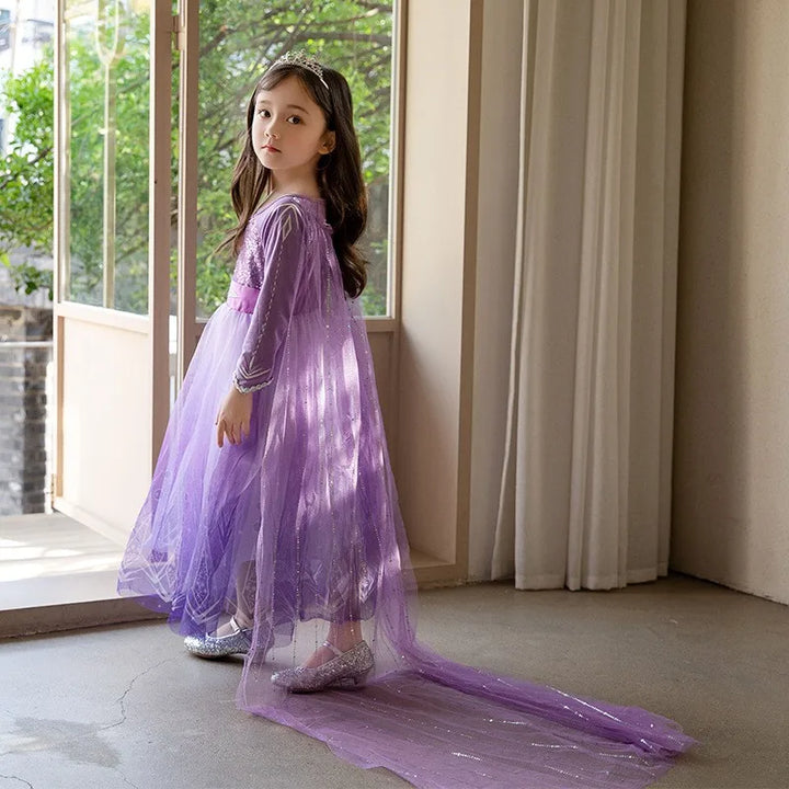 Halloween Costume for Kids Girl's Elsa Mesh Ball Dress With Ruffle Trim Embroidered Birthday  Princess Dresses for Baby