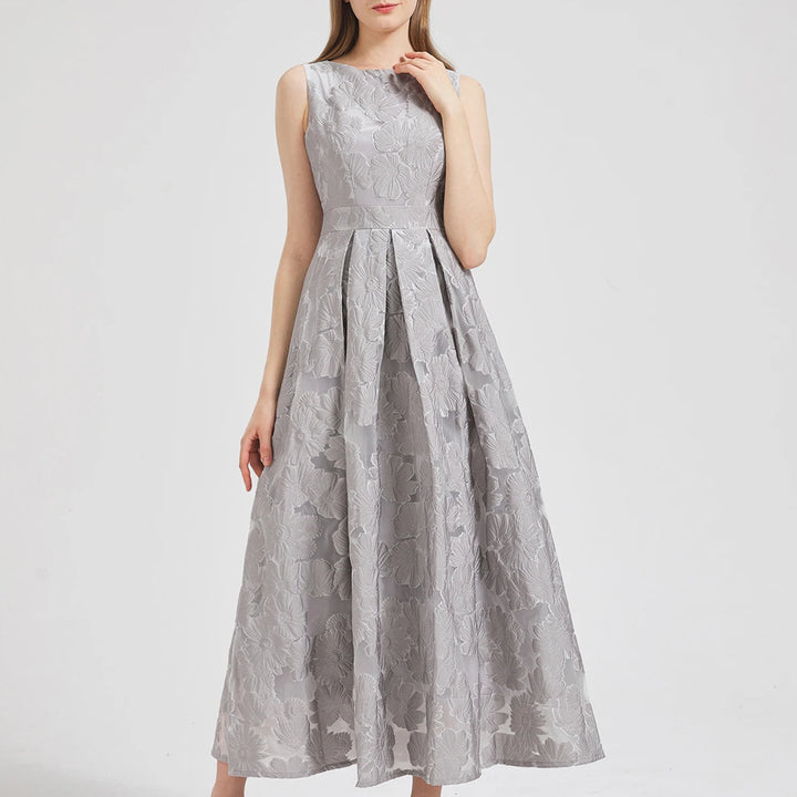 Women New Fashion Organza Flower Embroidery Elegant Long Dress Sleeveless perfect dress for Prom