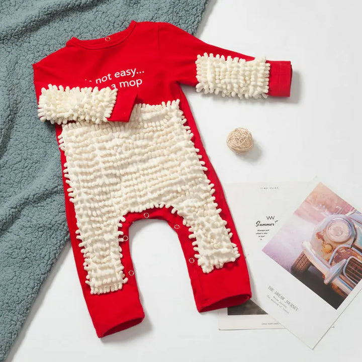Baby Clothes 2024 New Baby Crawling Clothes Baby Mopping Crawling Clothes Dark Button English long-sleeved Jumpsuit