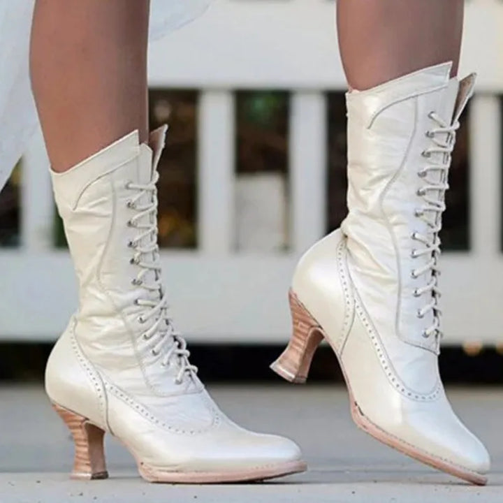 Halloween British Style Punk Noble Women Retro Knight Boot Medieval PU Leather Ankle Boots Fashion Lady Cosplay High Heel Shoes