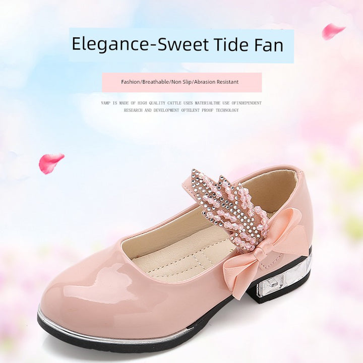 Girl Princess Little Leather Shoes 2025 New Arrival Kids Black Crystal Student Performance Flats Children's Soft Sole Children's Shoes