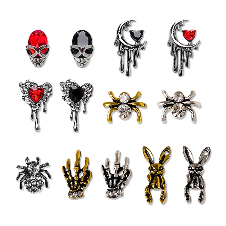 Halloween Alloy Nail Art Charms 3D Ghost Skull Pumpkin Golden Silver Classic Nails Jewelry Ornaments DIY Manicure Accessories
