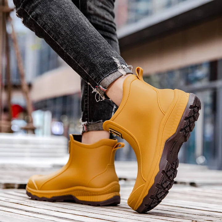 Women Waterproof Boots New Style Elastic Mouth Ankle Boots Mid Top Rain Shoes Non Slip Outdoor Indoor Chelsea Water Boot Woman